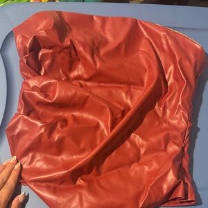 Red Faux Leather Strapless Top